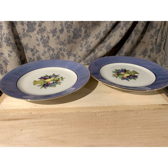 Pair of Noritake Blue Lusterware Fruit Basket Side Plates - Picture 10 of 10